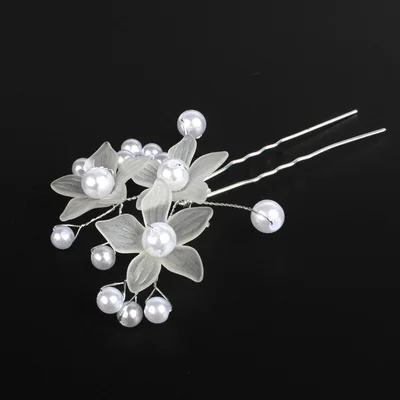 2 шт белый жемчуг цветок свадебные заколки для волос u образные палочки