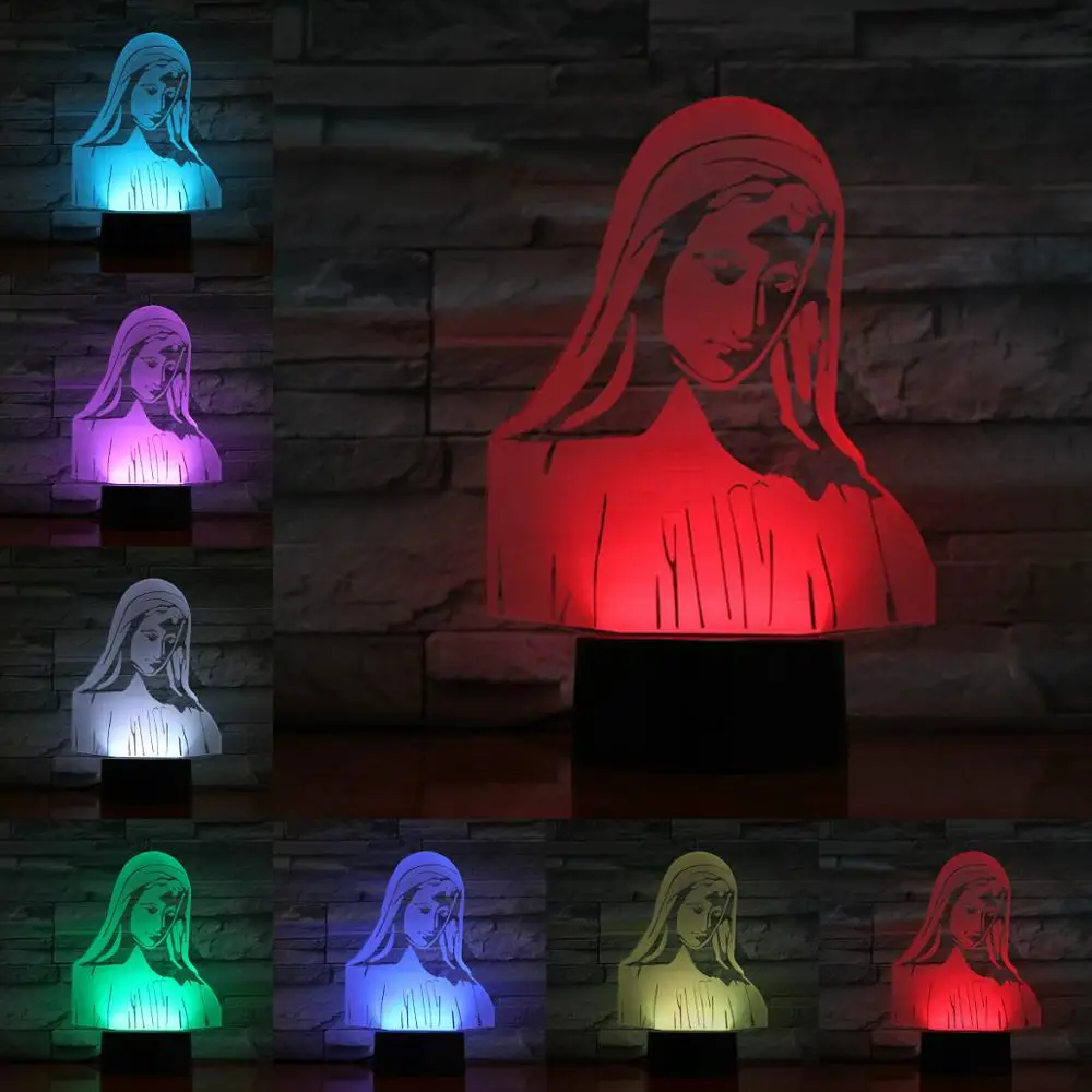 Мать Мария 3D светодиодный акриловый USB светильник христианские подарки вера