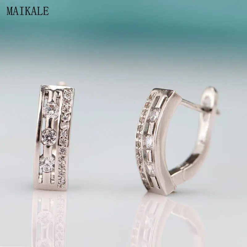 MAIKALE, простые u-образные серьги-гвоздики для женщин, циркониевые бусины, золотые, серебряные, полые кубические циркониевые серьги, модные ювелирные изделия