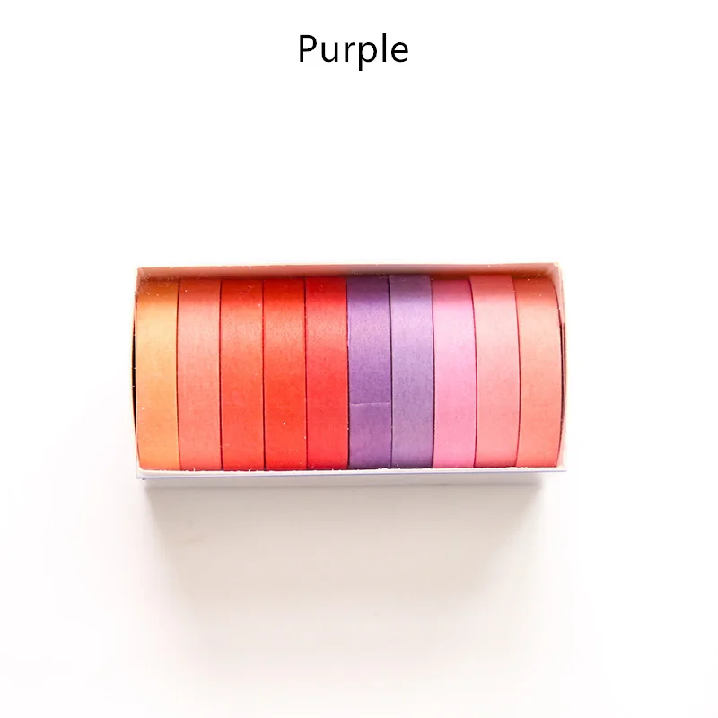 Purple 10 шт., маскирующая лента цвета радуги, 8 мм, клейкая бумажный скотч, этикетка, наклейки, альбом, дневник, сделай сам, скрапбукинг, канцелярские товары F076 - Цвет: Purple