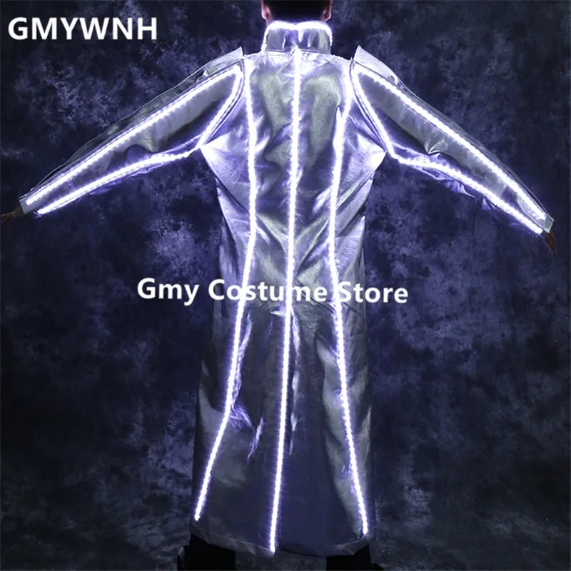 LZ45 белое светодиодное освещение мужские костюмы костюм робота светящаяся куртка