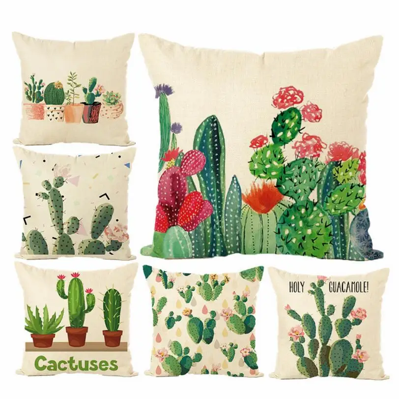 Милый акварель кактус наволочки бежевый чехол для подушки льняная наволочка с