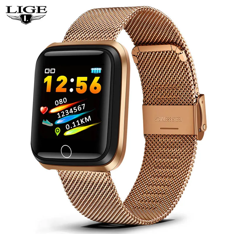 Net belt rose gold Новинка, смарт-часы для мужчин и женщин, монитор сердечного ритма, артериального давления, умный браслет, спортивный фитнес-трекер, смарт-браслет для Android IOS - Цвет: Net belt rose gold