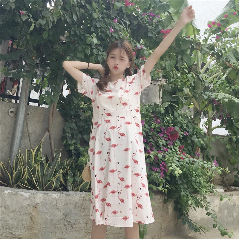 Rugod Swan Print Midi Dress 2017 Women Short Sleeve O-neck Cotton Boho Femme Summer Casual Party Beach Vestidos | Женская одежда