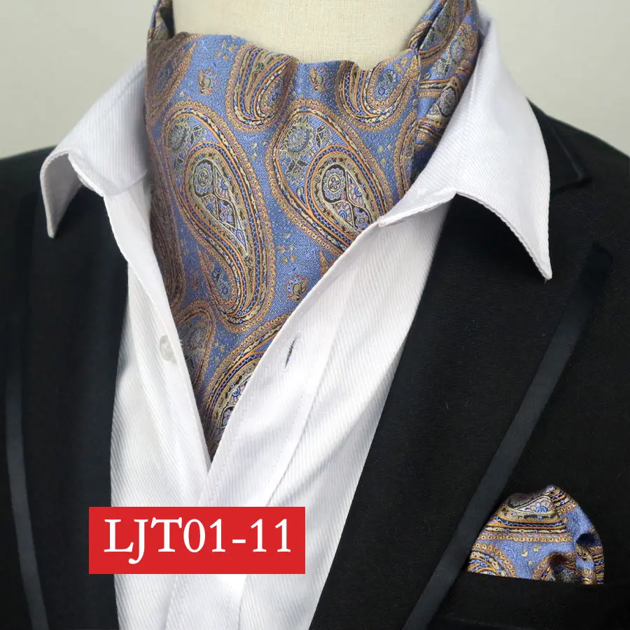 LJT01-11 YISHLINE винтажный Шелковый мужской аскотский галстук и платок Набор Цветочный Пейсли Карманный квадратный галстук наборы для свадебной вечеринки - Цвет: LJT01-11