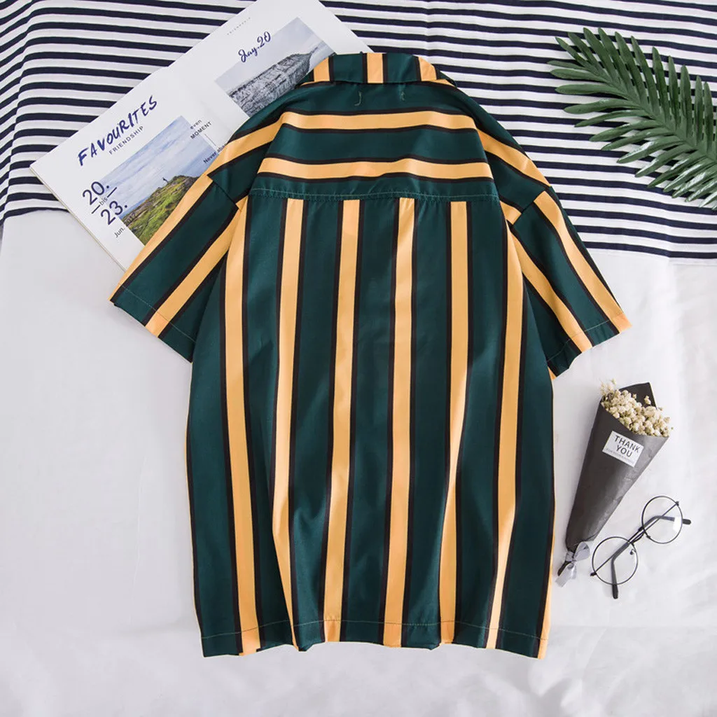 Мужская рубашка с коротким рукавом свободная гавайская большого размера для