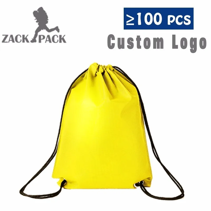 yellow without logo 10 шт. Спортивные Водонепроницаемые Сумки на шнурке, сумка с логотипом на заказ, рюкзак с веревкой для мужчин, маленький холщовый рюкзак для спортзала, Mochila, ранец DB22 - Цвет: yellow without logo