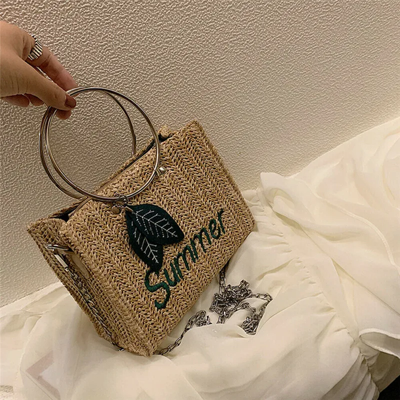 Женская Соломенная трикотажная сумка летняя пляжная плетеная Сумка в стиле бохо