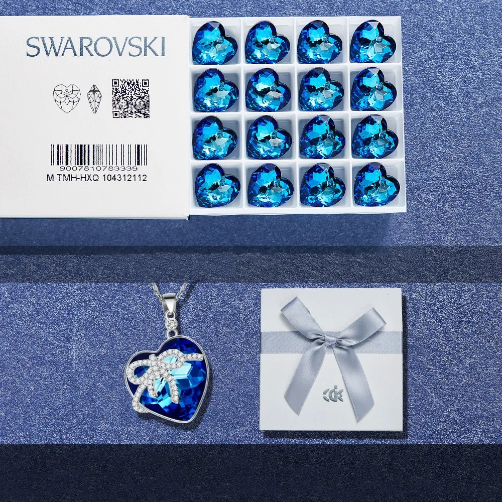 CDE кулон ожерелье украшено кристаллами от Swarovski сердце голубое ожерелье ювелирные изделия мода юбилей романтический подарок