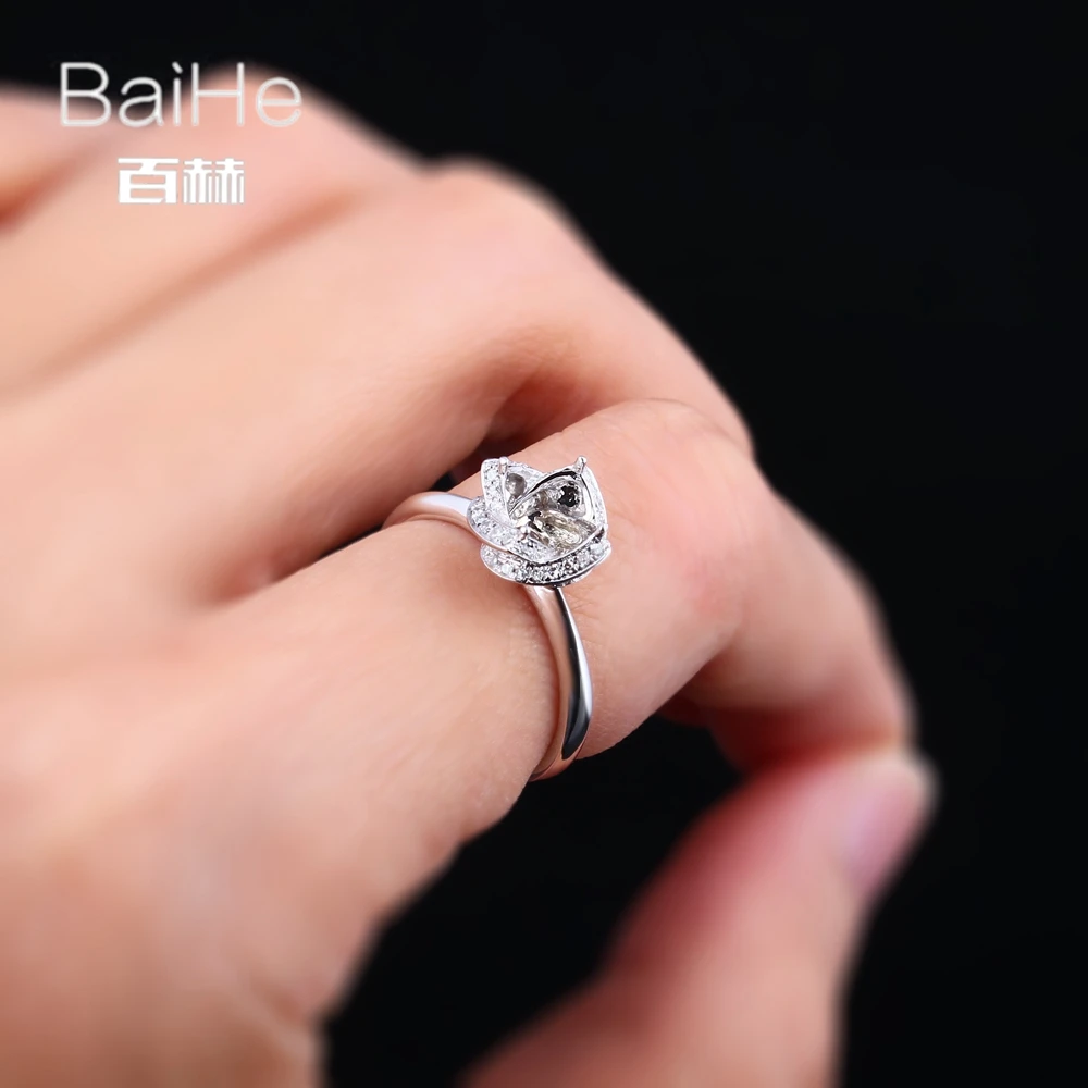

BAIHE Solid 14k White Gold Certified Round Cut Engagement Women Cute/Romantic Fine Jewelry Elegant unique Semi Mount Gift Ring