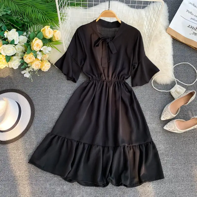 FTLZZ 2020 Новое Женское милое платье с оборками летнее расклешенным рукавом и бантом