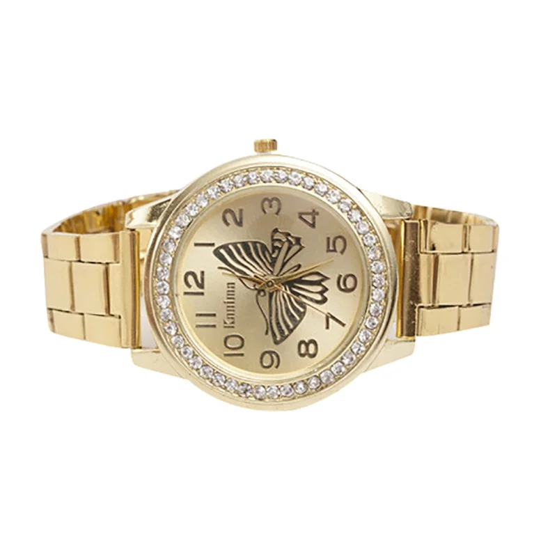 Женские кварцевые часы повседневные из сплава с бабочкой и бриллиантами круглые