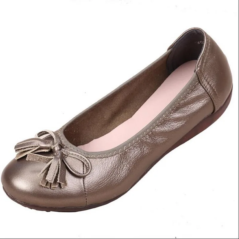 Spring Autumn Genuine Leather Slip On Ballet Flats Shoes Women Loafers Women Fashion Bow Single Shoes Size #34-43