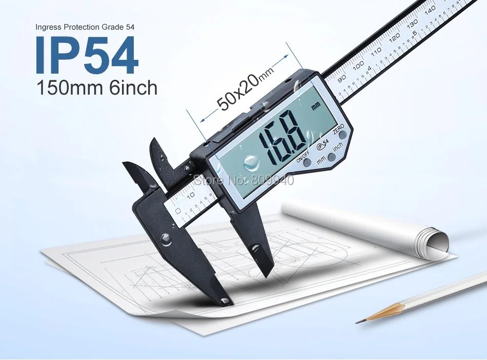 Цифровой Электронный штангенциркуль 150 мм 6 дюймов IP54 water prrof super LCD микрометр
