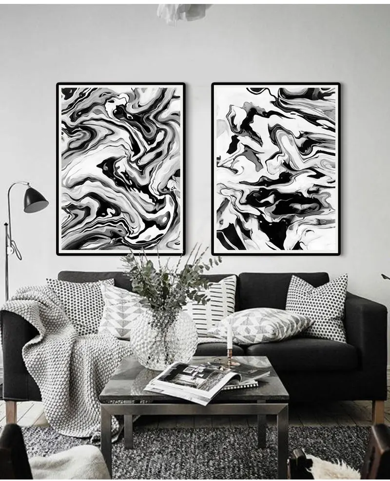 

Black and white abstract painting canvas art modern home decoration poster picture Hand painted for living room duvar tablolar