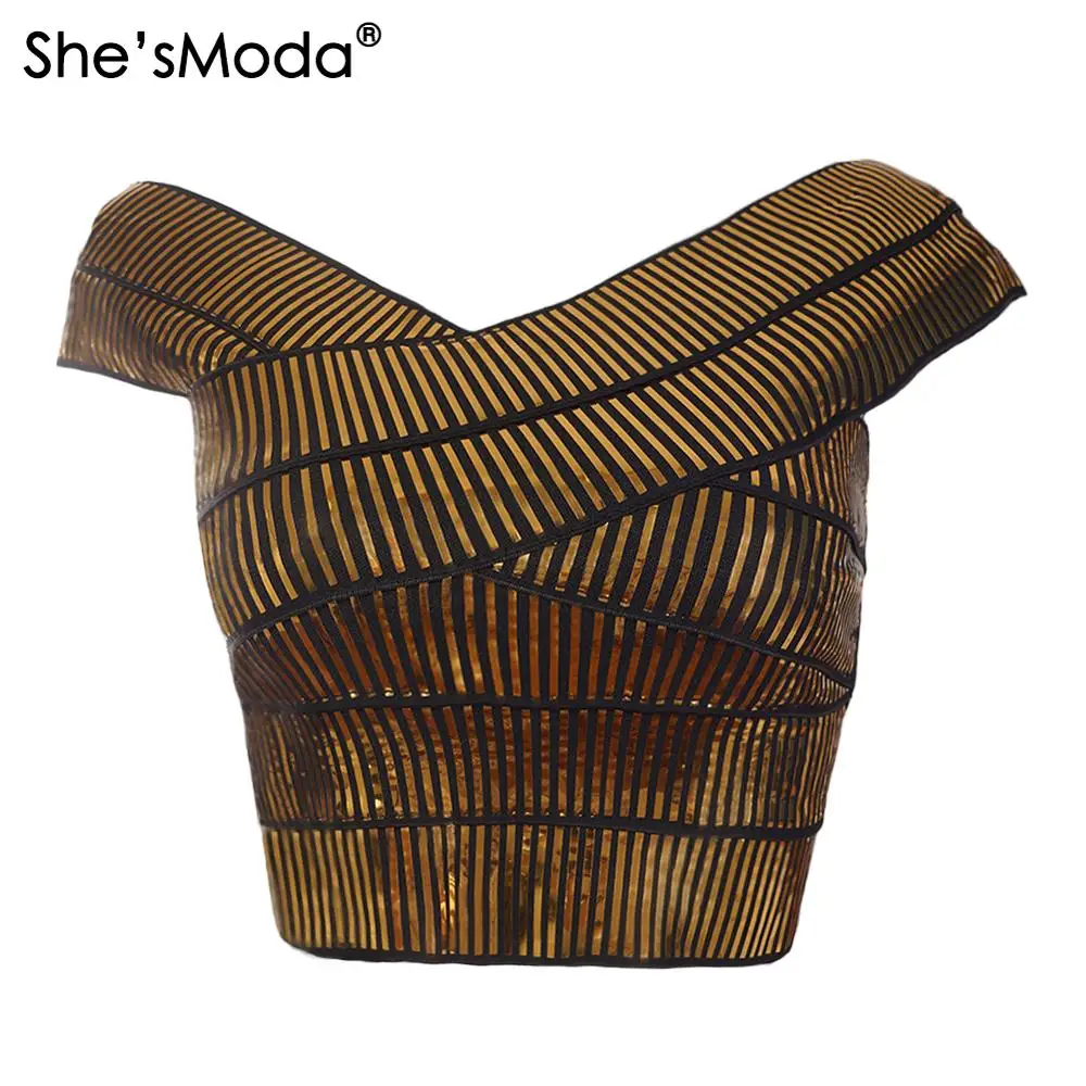 She'sModa Mirro бандаж воротник-лодочка тонкие женские укороченные топы из спандекса