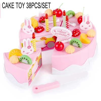 Pink-Cake-38pcs Игрушечный торт с днем рождения для Детские Кухонные Игрушки для резки девочек ролевые игровой кухонный набор 1 3 4 лет мальчик девочка образовательный подарок - Цвет: Pink-Cake-38pcs