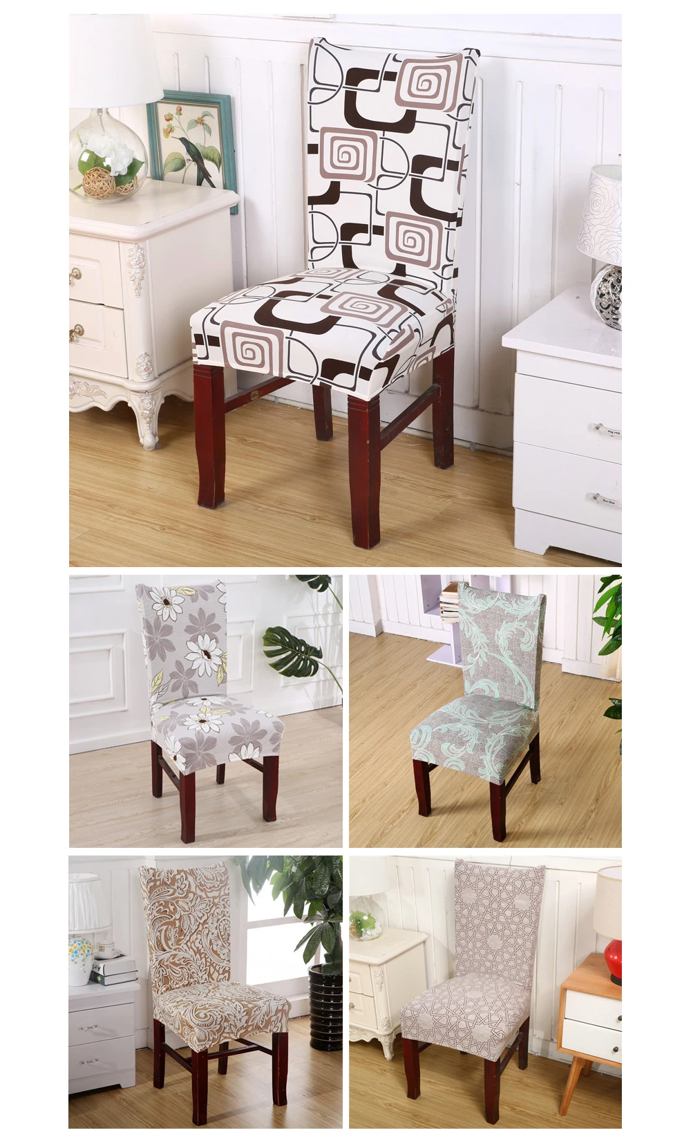 Hyha Floral Letter Dining Chair Cover Spandex Elastic Anti-dirty Slipcovers Protector Stretch Removable Hotel Kitchen Seat Case