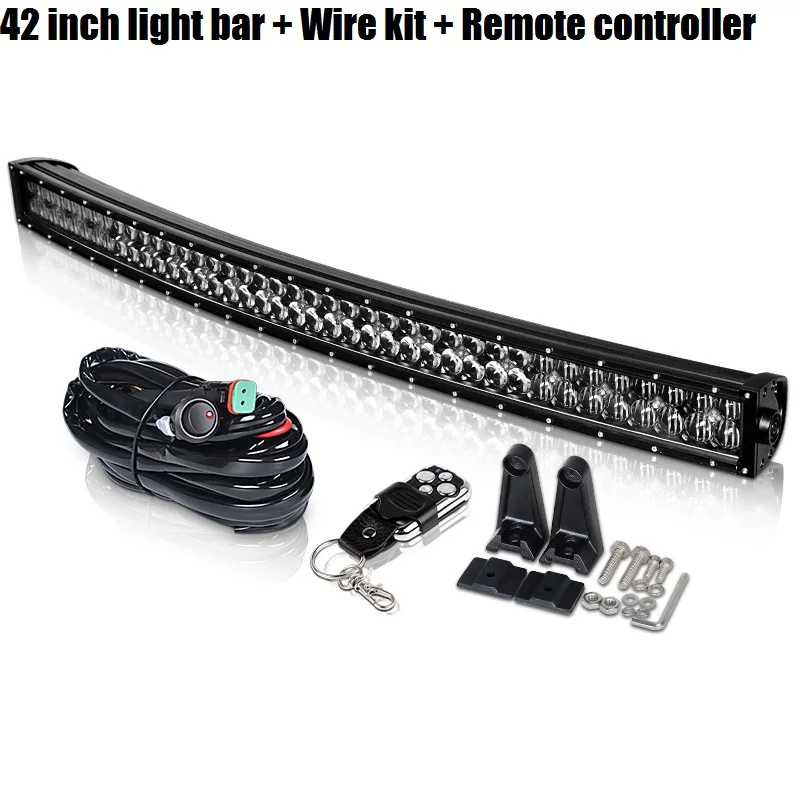 42 inch Bar Remote 5D черный объектив 42 дюйма 400 Вт Светодиодный светильник изогнутый комбо светодиодный бар для Ford Jeep внедорожный Грузовик Лодка внедорожник 4x4 4WD ATV UTV barra светодиодный - Цвет: 42 inch Bar Remote