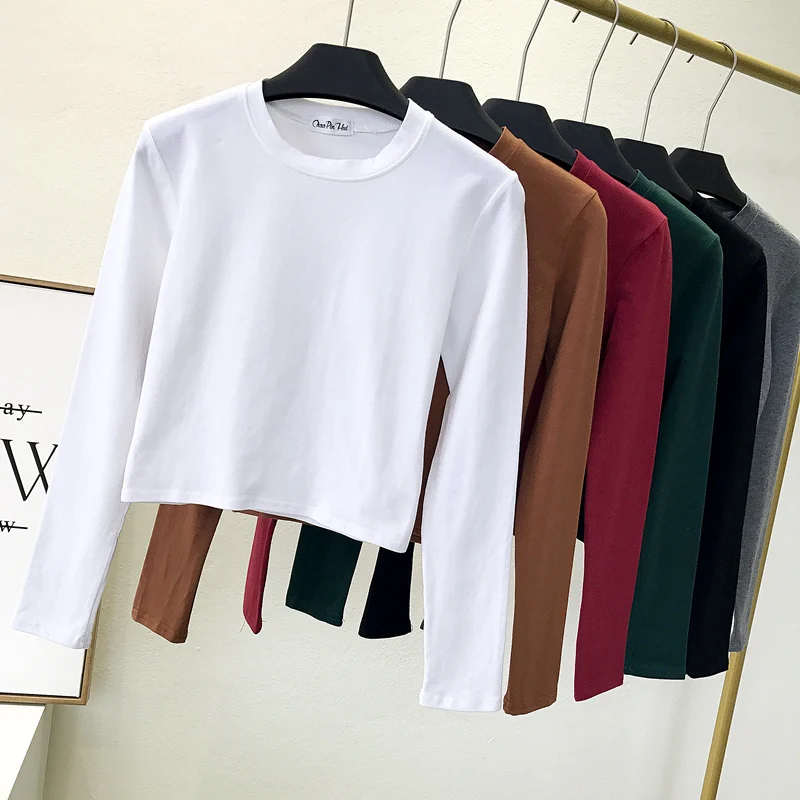 Укороченный топ женская футболка женские топы с круглым вырезом и длинным