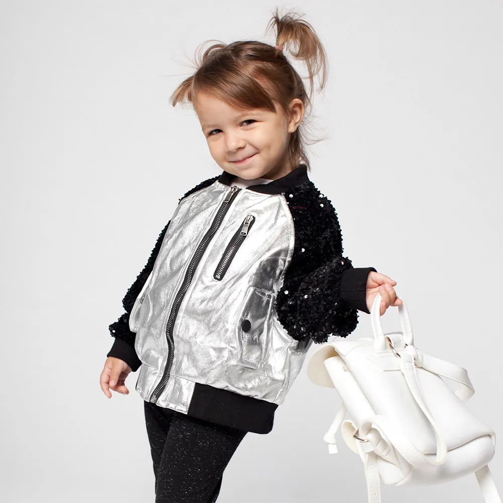 BB002 эксклюзивная куртка с блестками цвета металлик для девочек 3-7 лет; Цвет серебристый, золотистый