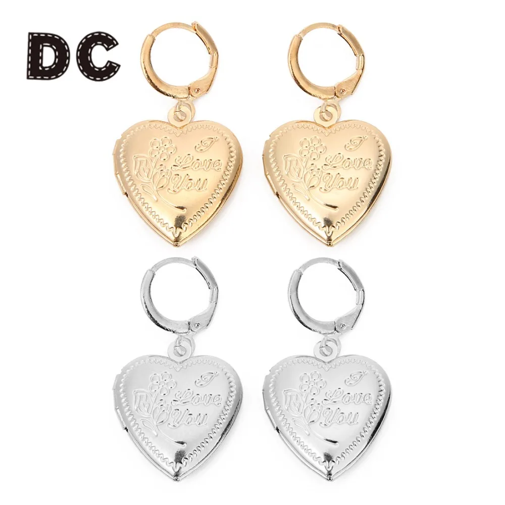 DC корейская мода Золотой Серебряный Большой подвеска в форме сердца серьги для