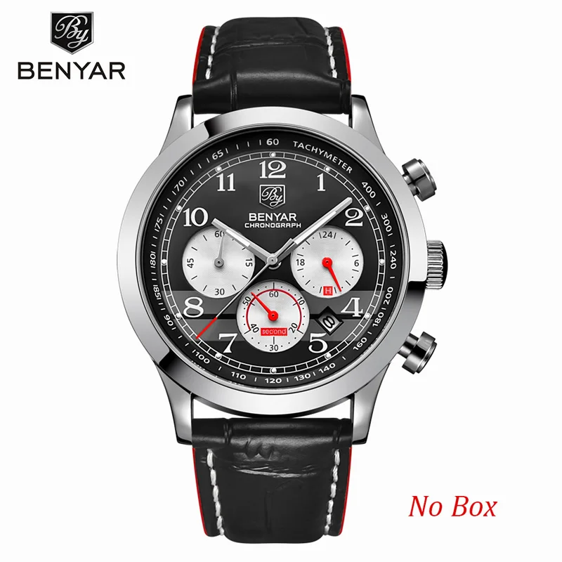BENYAR Men Watches Quartz Chronograph Top Brand Luxury Watch Men Wristwatch Mens Military Waterproof Clock Men Relogio Masculino - Цвет: Black Red No Box