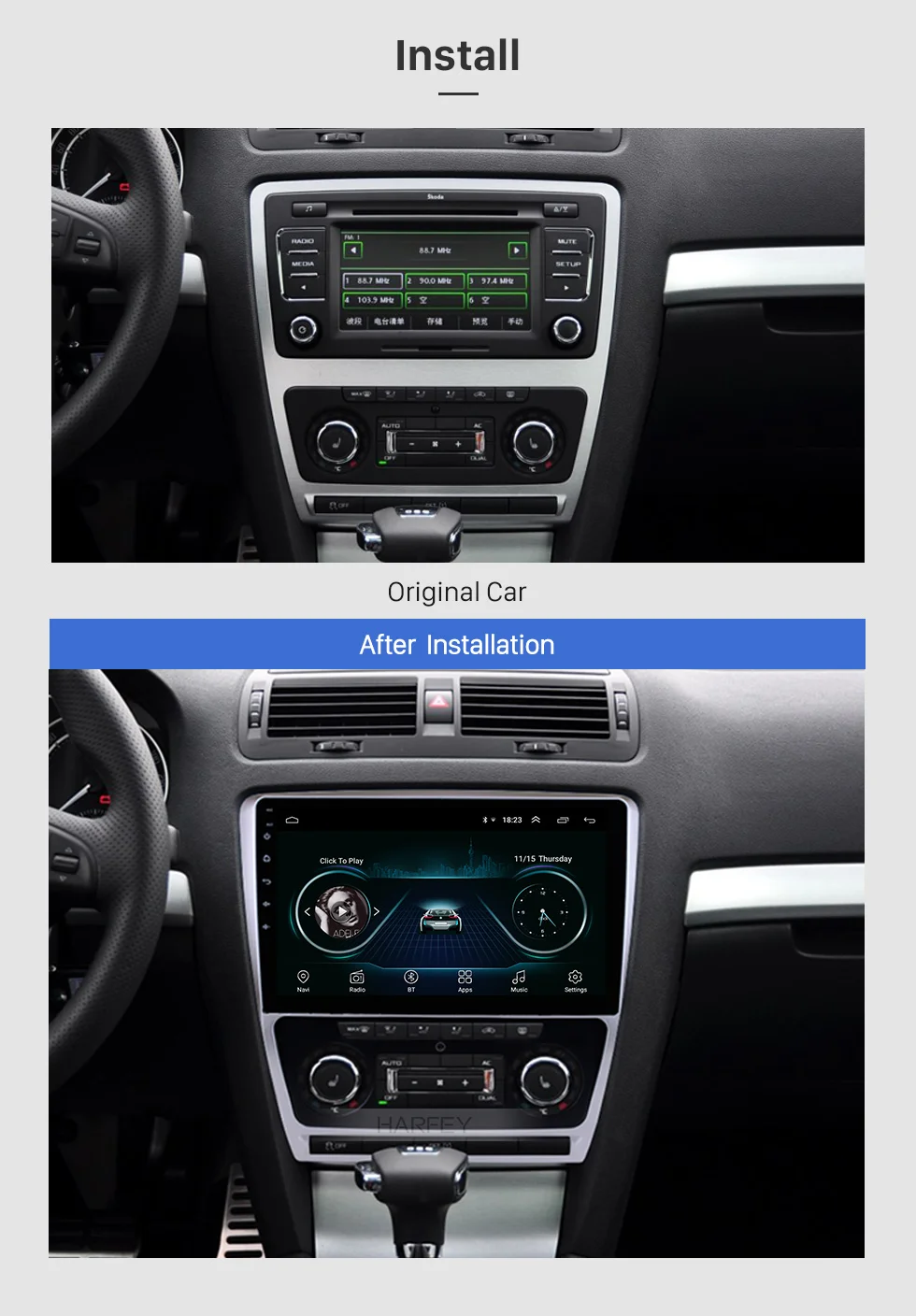 Harfey 2 din Android 8,1 сенсорный экран gps 10," Автомагнитола для Skoda Octavia 2007- Wifi Автомобильный мультимедийный плеер Автомагнитола