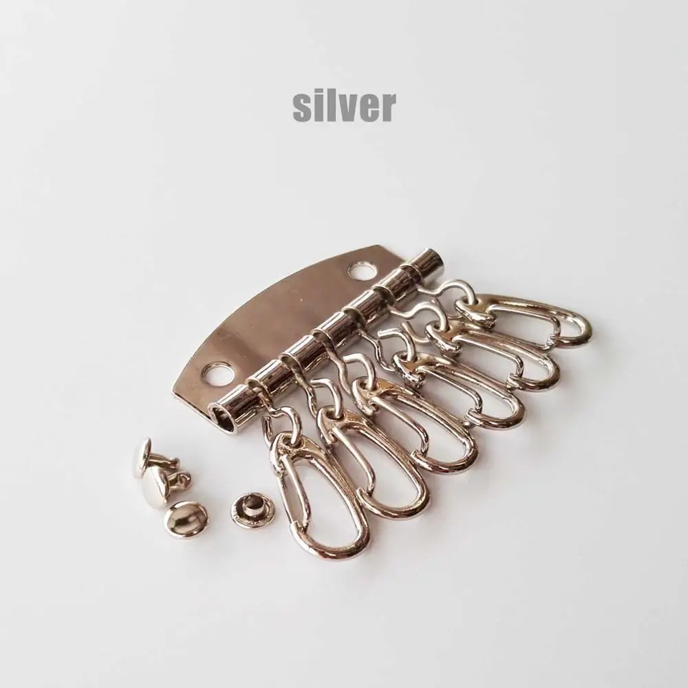 silver DIY Keychain Wallet Key Ring Row Organizer 6 Hooks Clasp Clip Leather Bag Handbag Purse Hardware Part Leathercraft with rivet - Цвет: silver