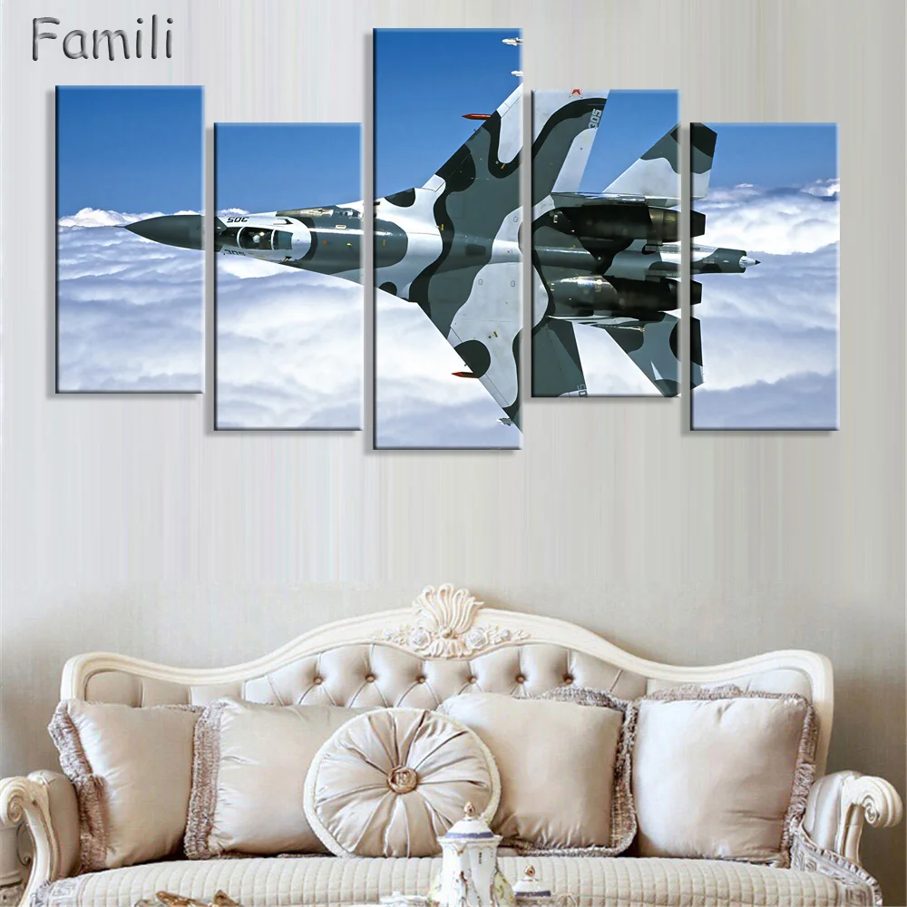 5 панелей холст художественные картины HD Печатный истребитель самолет Настенная