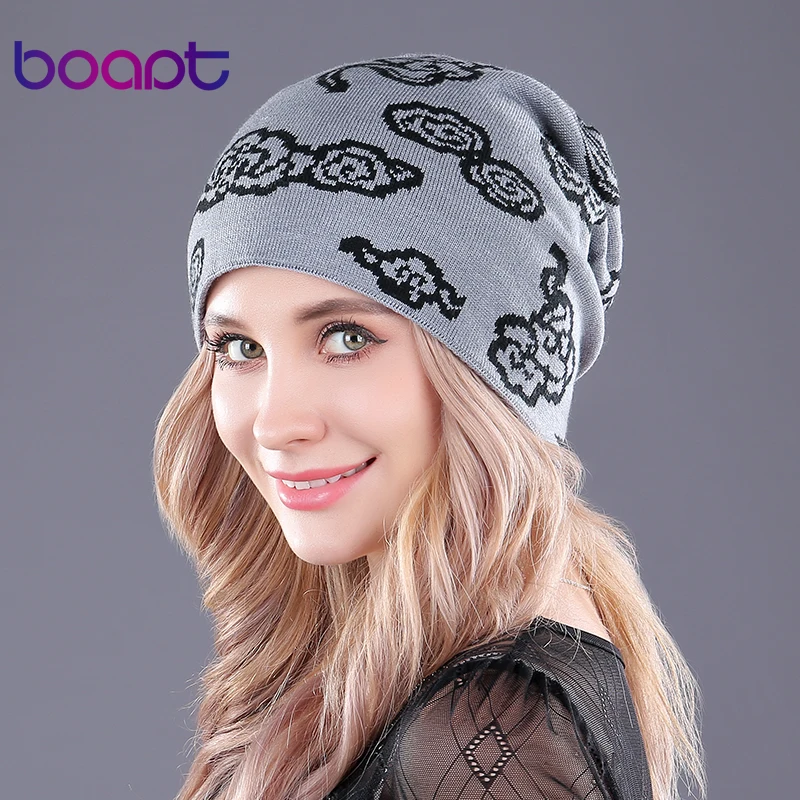 [boapt] облако печать двухъярусный толстый кашемир вязание колпачки женский пол