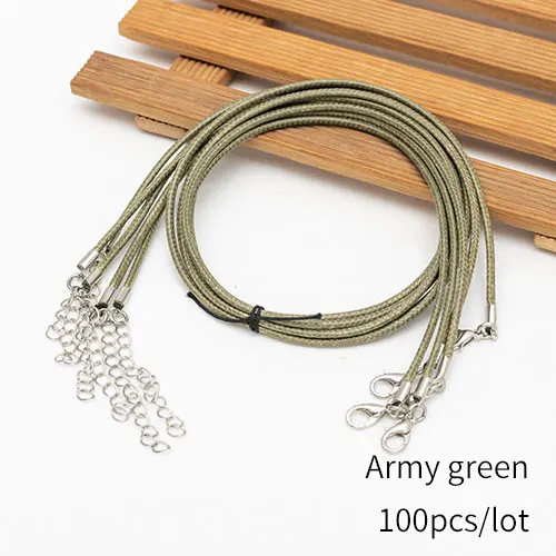 army green 10pcs 2 мм ювелирный шнур застежка Омар Ожерелье Веревка вощеный кожаный шнур ожерелье шнурок кулон браслет из шнуров изготовление 10 шт./лот бесплатно - Цвет: army green 10pcs