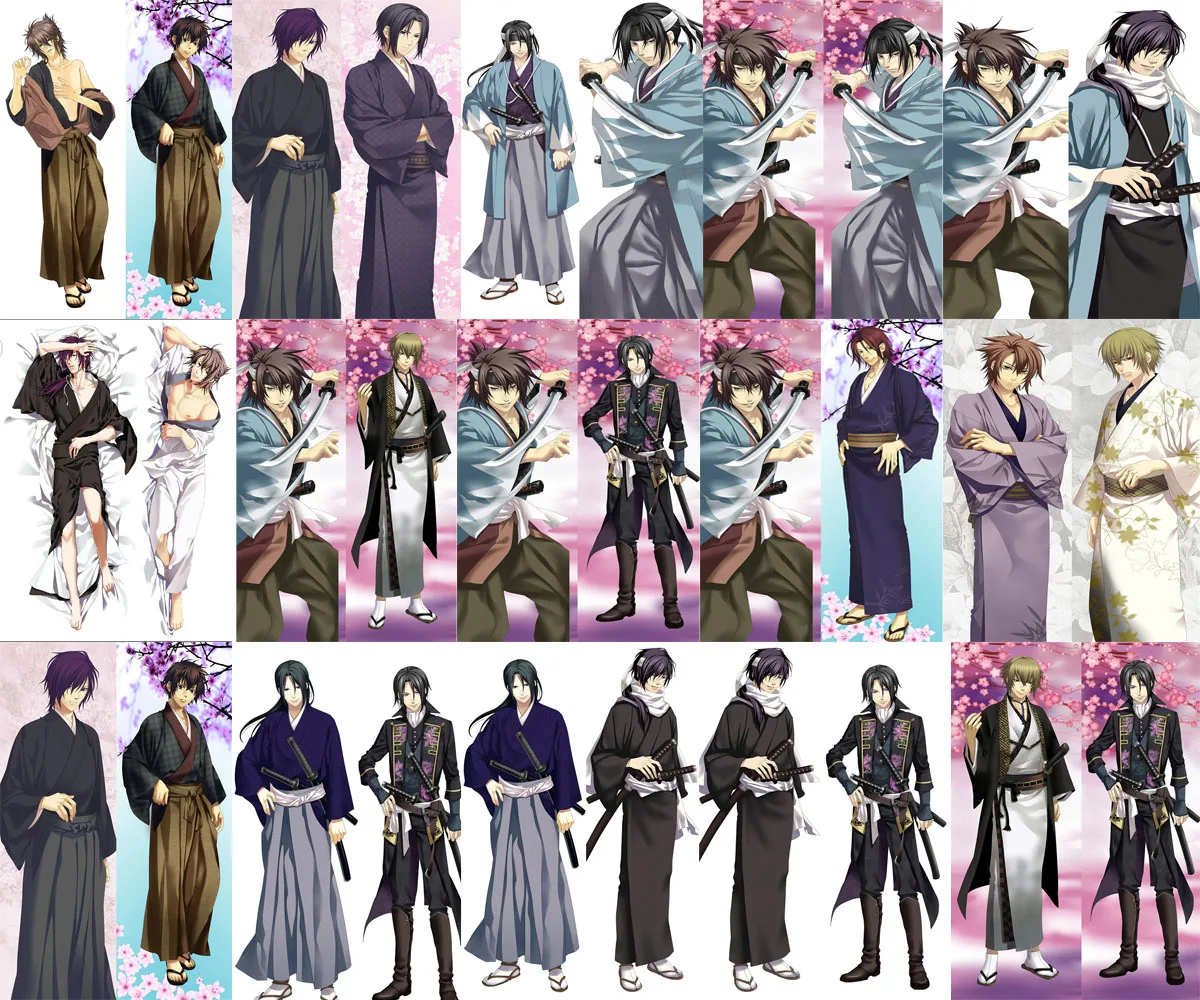 Наволочки с рисунком Аниме Hakuouki Hijikata Toshizo & Okita Souji Kazama Chikage Saitou Hajime Подушка Dakimakura