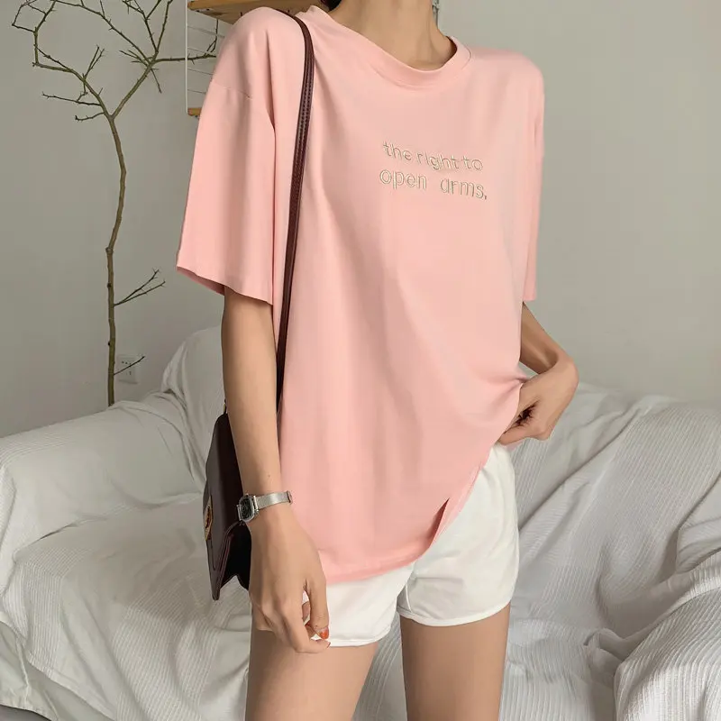Новинка 2019 Повседневная Свободная простая футболка с короткими рукавами и