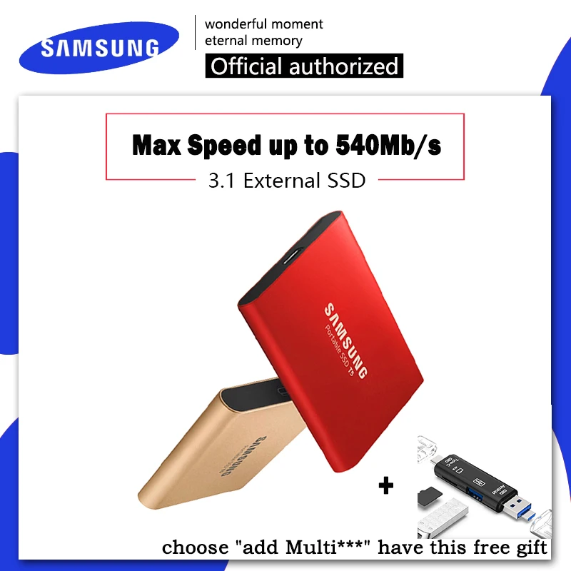SAMSUNG Внешний твердотельный накопитель T5 250 ГБ 500 1 ТБ 2 ТБ USB 3,1 внешний жесткий диск SSD твердотельных дисков HDD для настольных ПК цвет: черный, синий