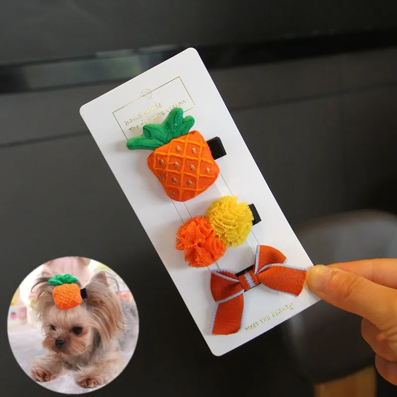 pineapple 3/5 шт. в 1 Набор, заколка для собак с цветочным принтом, плюшевый пудель, заколка для собак, аксессуары для волос, заколка для питомцев, свадебный головной убор - Цвет: pineapple