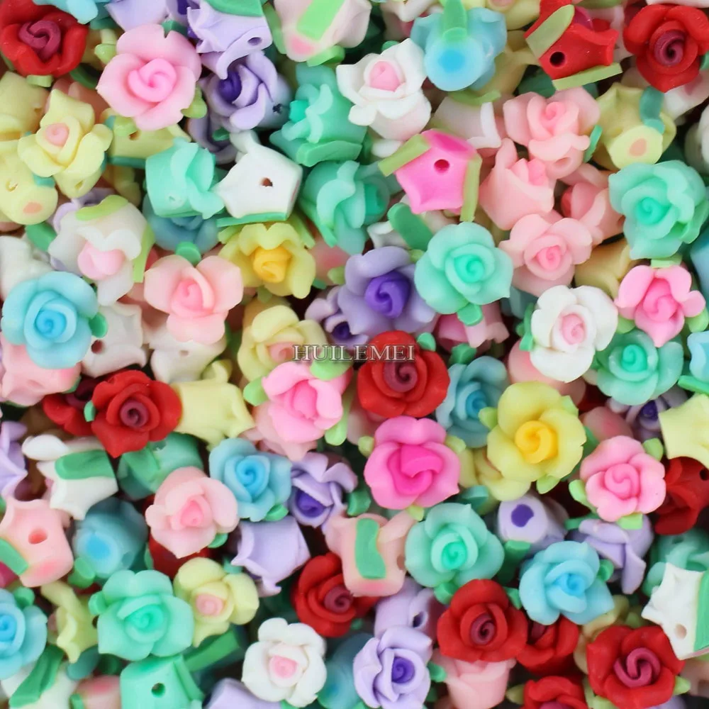 50 шт./лот 10 мм Смешанные Fimo Роза из полимерной глины цветок Свободные Spacer Бусины для ремесла DIY аксессуары для ювелирных изделий