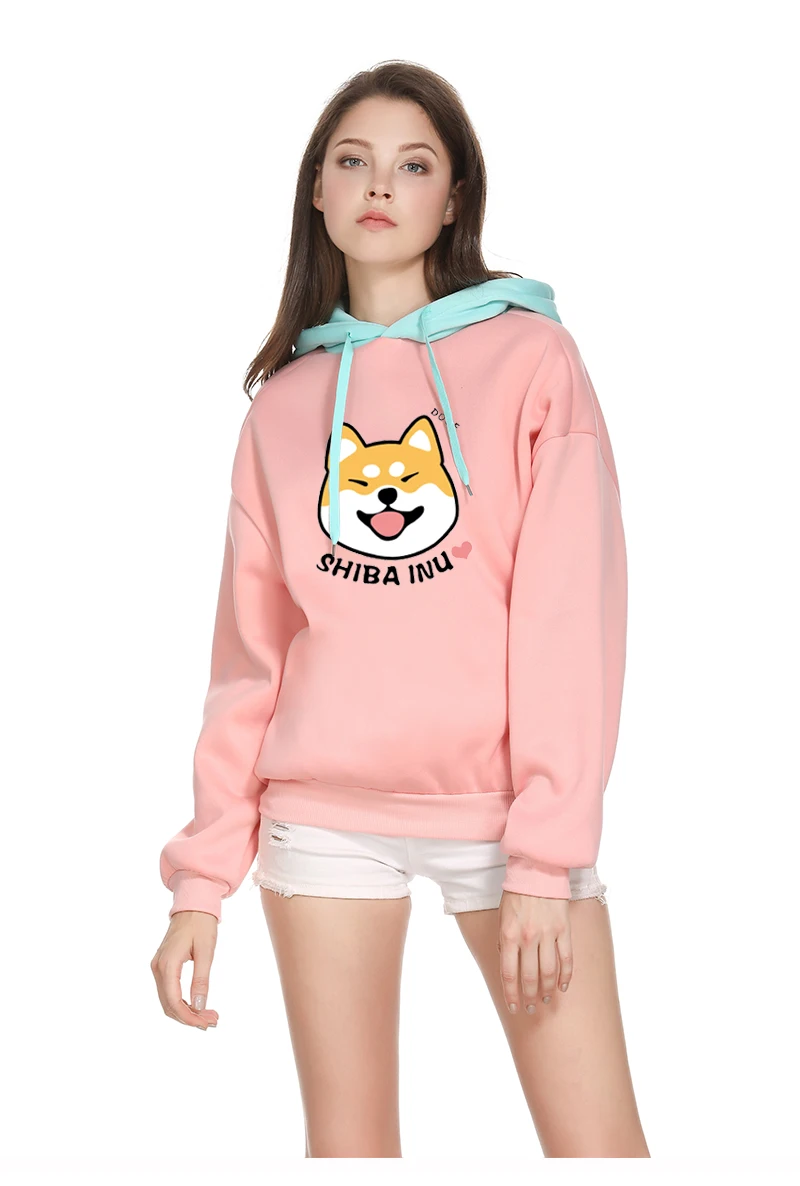 Осенне-зимний женский пуловер из флиса Kawaii с рисунком Шиба ину, толстовка с капюшоном, модная повседневная женская верхняя одежда с принтом собаки в стиле Харадзюку