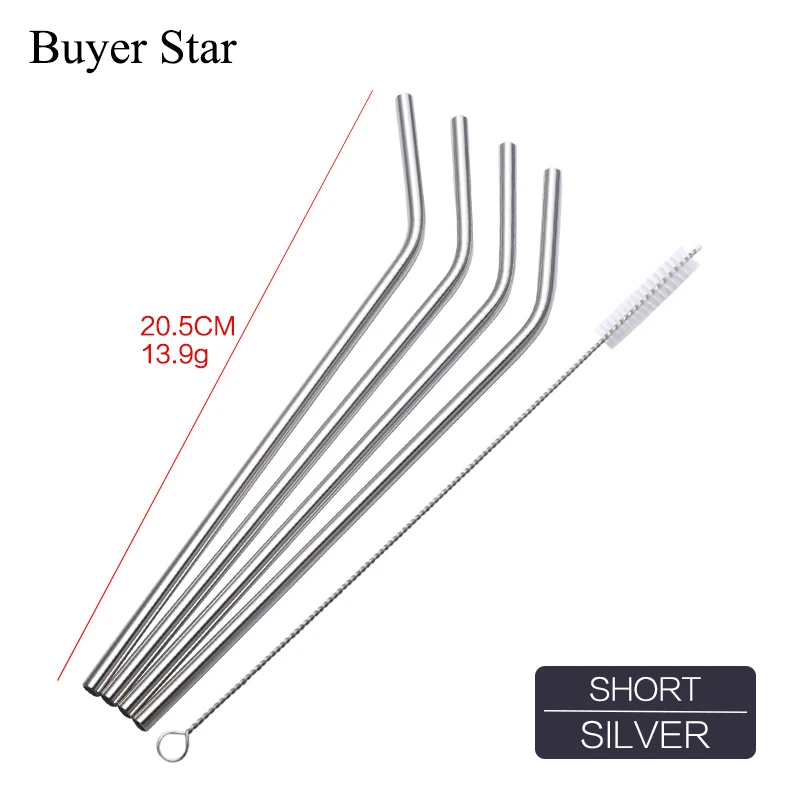 8 Short Silver 8 шт Золотая Питьевая солома многоразовые 6 мм Красочные соломинки Чистящая Щетка Набор розовое золото металлическая соломинка - Цвет: 8 Short Silver