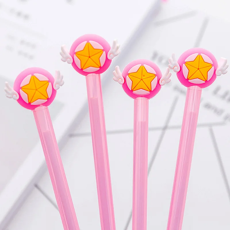 24 PCs Korea Mocha Girl Star Scepter Gel Pen Cute Girl Student Wings Star Black Pen Kawaii School Supplies Pen for Writing