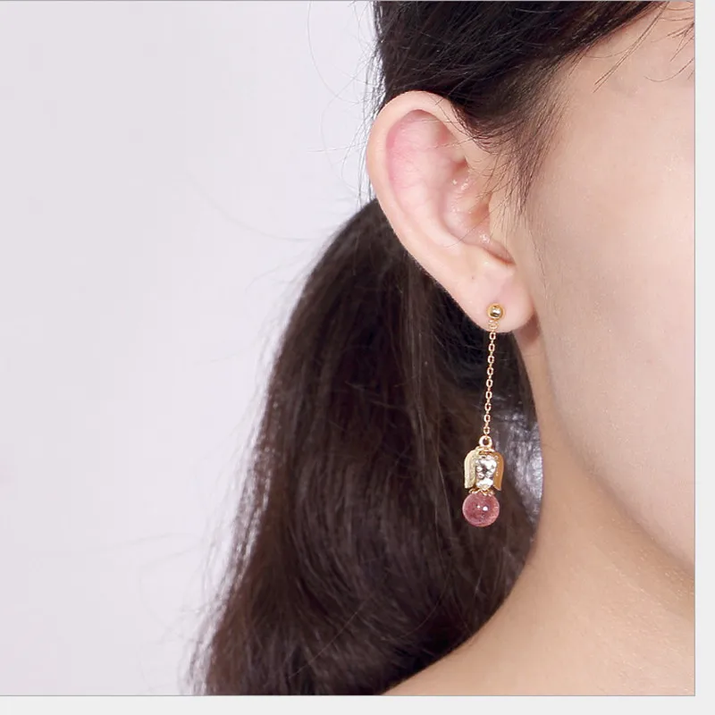 Серьги женские из серебра 925 пробы с натуральным розовым клубничным кварцем |