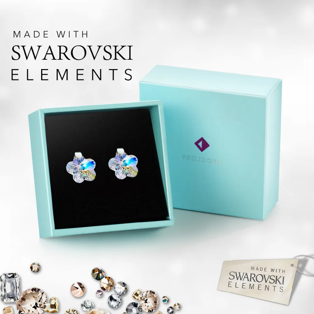 Серьги гвоздики Neoglory с австрийским кристаллом и покрытием из серебра пробы милые