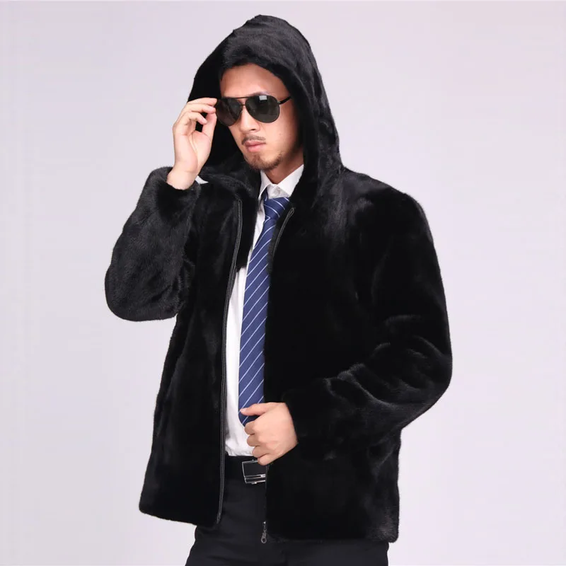 New Faux Fur Coat Male Imitation Velvet Leather Mink Coats Winter Warm Hooded Men's Thicken Zipper Jackets LJ2425 | Мужская одежда