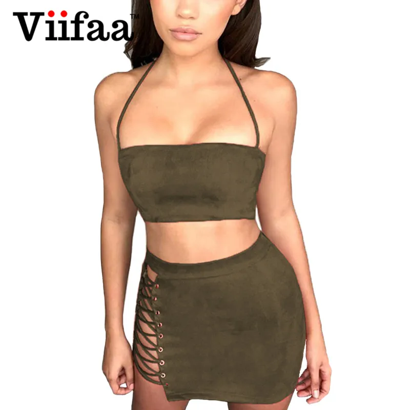 Viifaa летнее платье из искусственной замши женское зеленое двух частей наряды