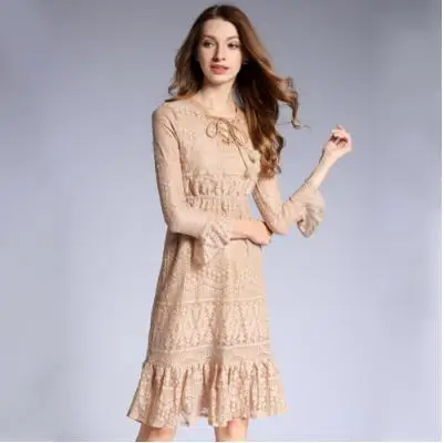 В Новинка кружевное платье с длинным рукавом 2018 длинный и тонкий стиль v образным