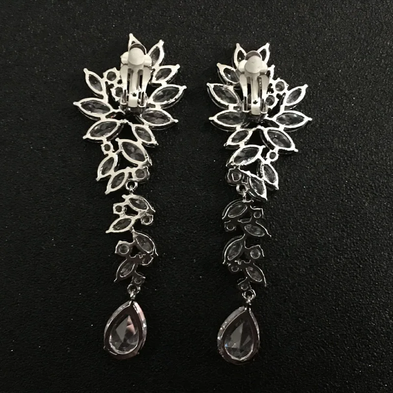 SLBRIDAL Топ проложить Установка водослива CZ кристаллами Свадебные серьги, серьги с фианитом люкс Люстра Серьги Для женщин ювелирные изделия