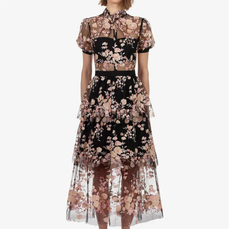 Женское платье макси с вышивкой и цветочным принтом летнее миди блестками 2019 |