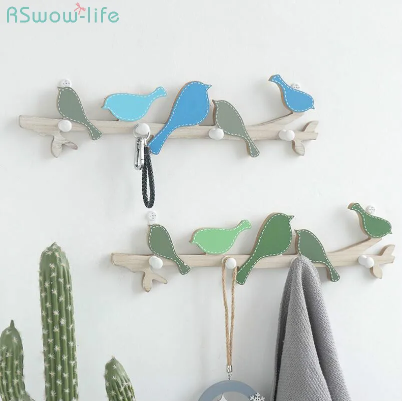 

Creative Simple Wooden Wall Decoration Bird Hook Bedroom Clothing Store Hook Storage Rack Shelf Behind Doors No Nails Included