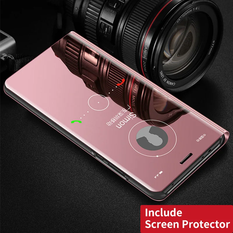 with screen glass Чехол для huawei mate 20 Pro 20X P20 P30 Pro, умный чехол, откидной прозрачный зеркальный чехол для просмотра mate 20 P 20 30 Pro, чехол Mofi 360, противоударный чехол - Цвет: with screen glass