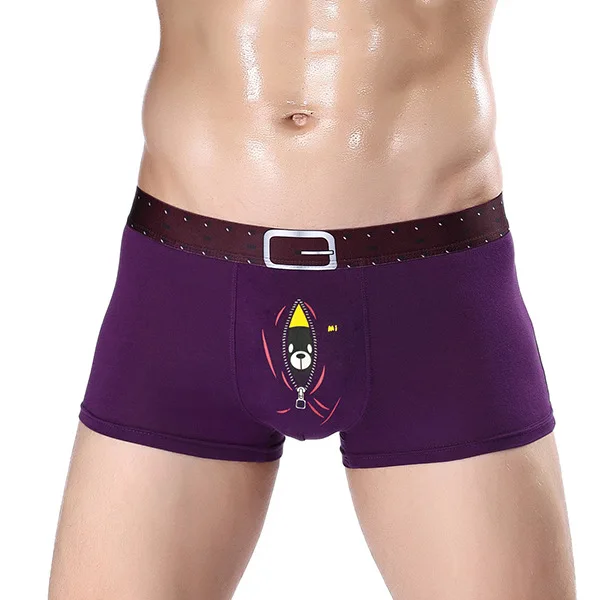 purple Бренд EXILIENS, новинка, мужское нижнее белье, боксеры, Homme Boxershorts, мужские боксеры, Модальные, с медведем, Cueca, мужские трусы, u-образные, размер M-2XL, 092601 - Цвет: purple